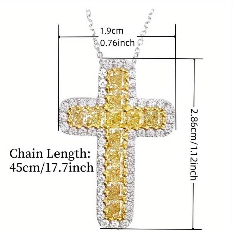 Luxury Baguette Cut Yellow Zirconia Cross Pendant Necklace